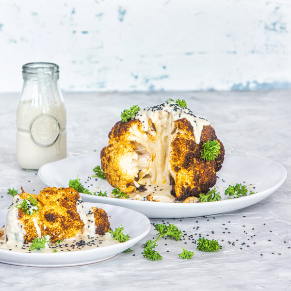 Whole Roasted Cauliflower with Lemon Tahini